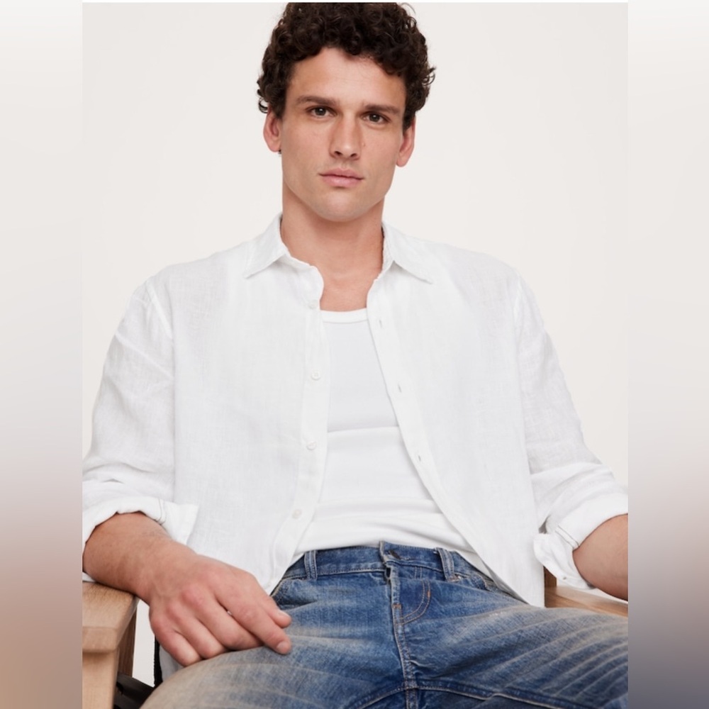 NWT Banana Republic Standard Fit White Linen Shirt Sz  S (#871246)
